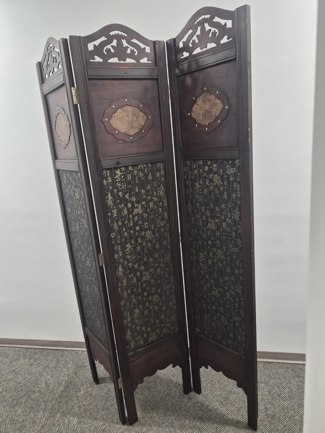 Vintage 3-Panel Oriental Room Divider Screen - photo 2