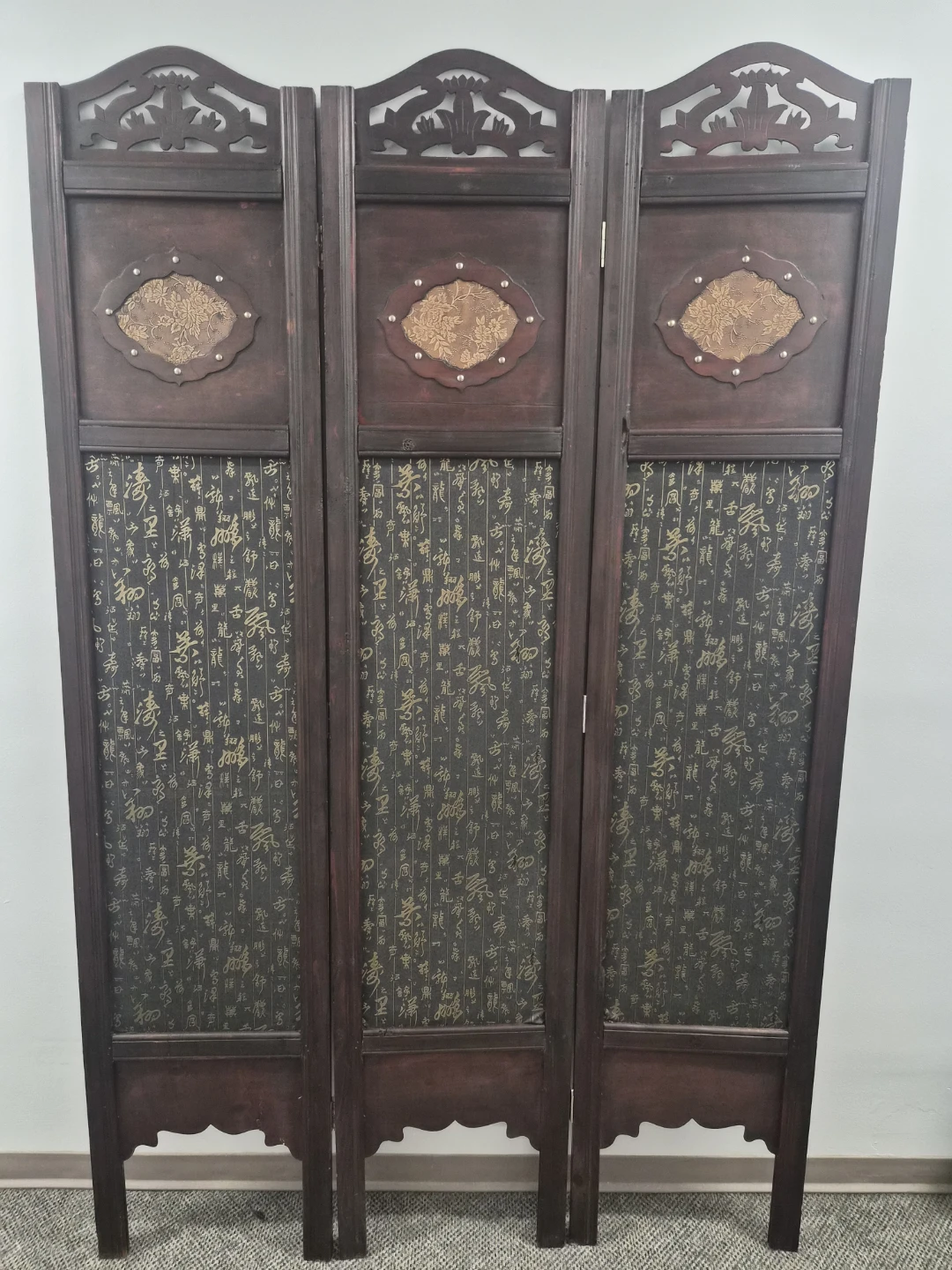 Vintage 3-Panel Oriental Room Divider Screen - photo 3