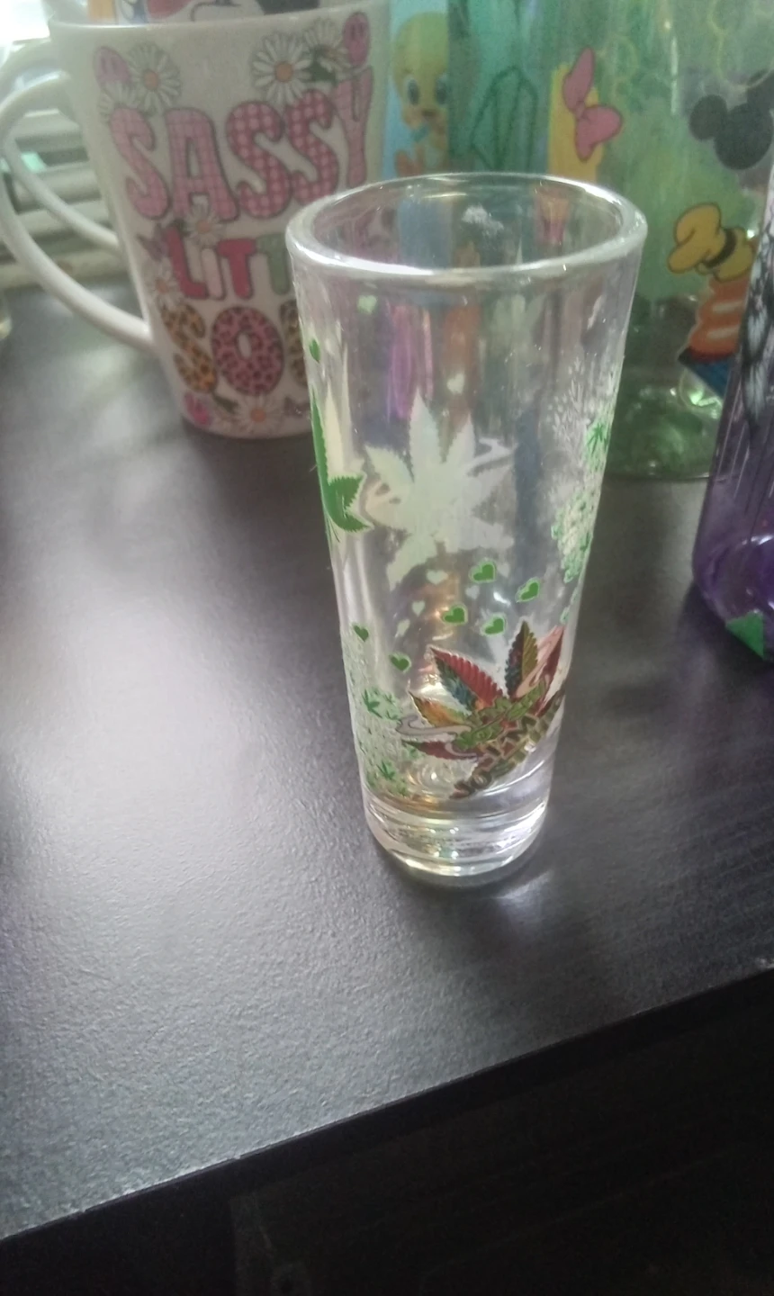 Clear Shot Glass with Marijuana Leaf Design