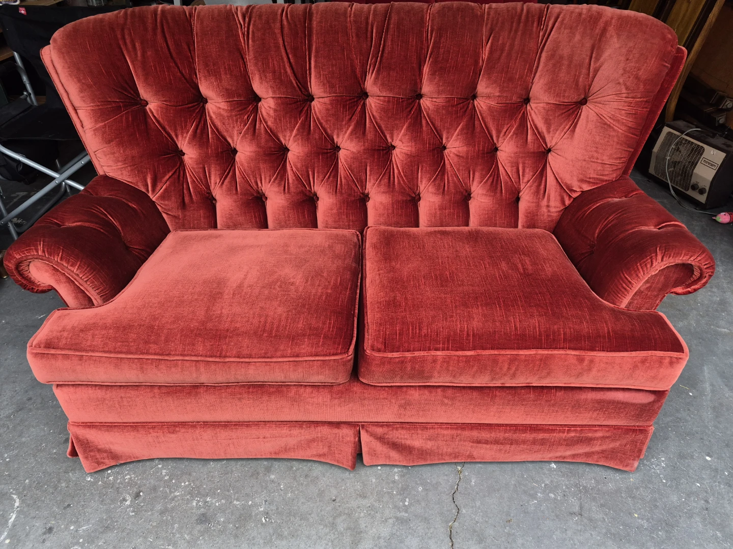 Red Velvet Tufted Sofa