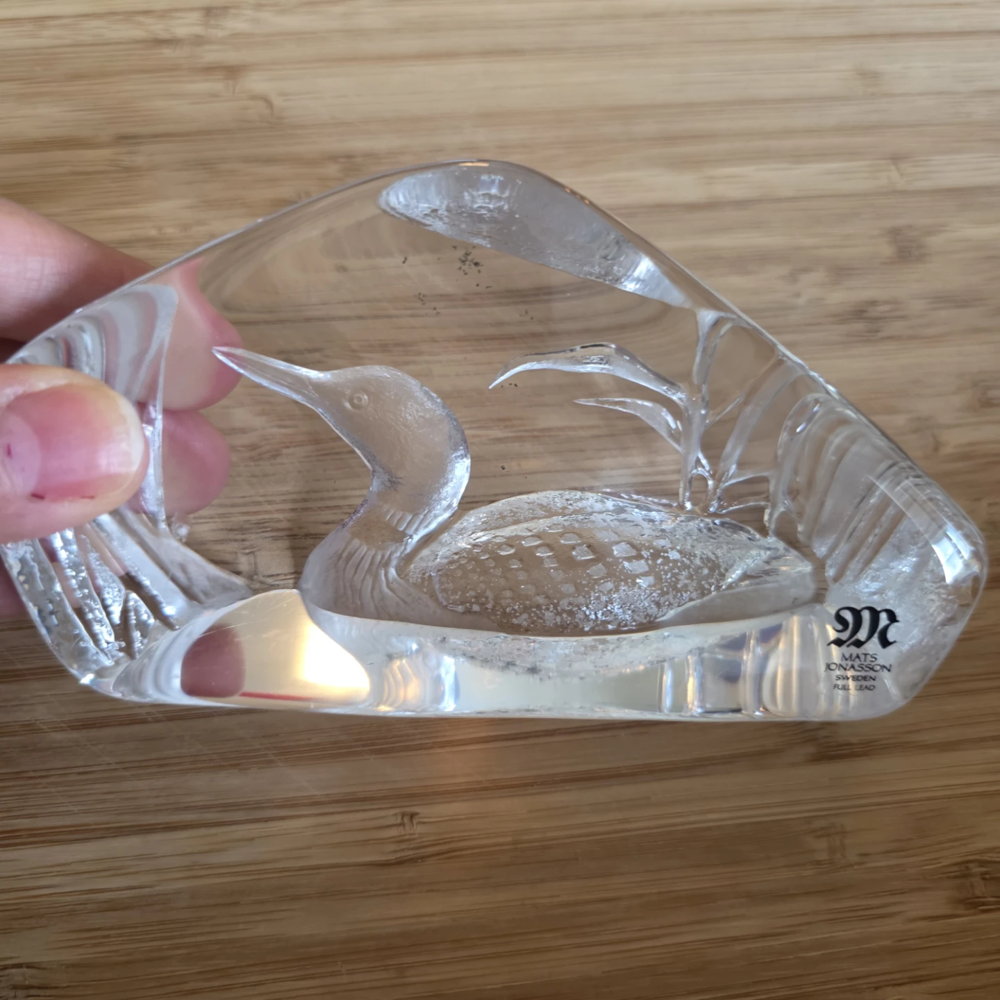 Mats Jonasson Maleras Swedish Crystal Loon Paperweight Figurine