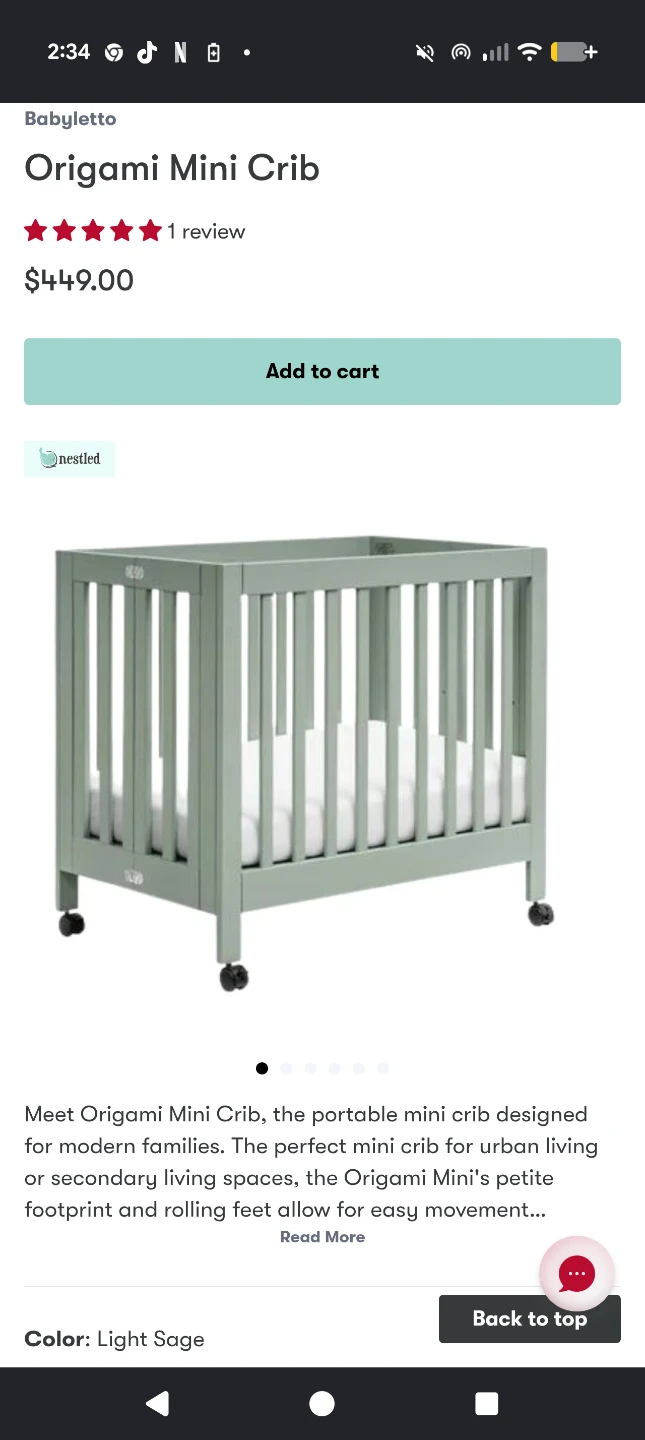 Babyletto Origami Mini Crib & Organic Dream 2-stage mattress