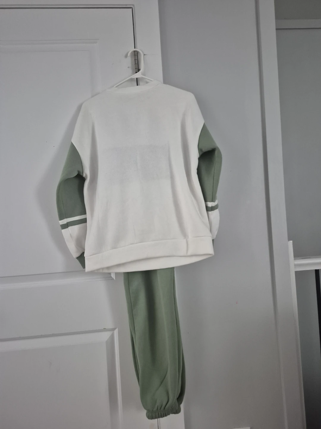 White and green two-piece tracksuit set