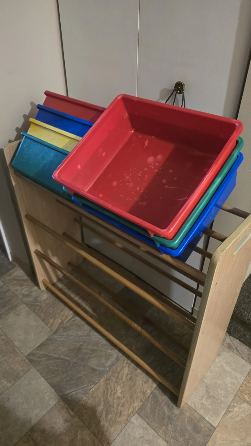 Storage Bins with Wooden Rack