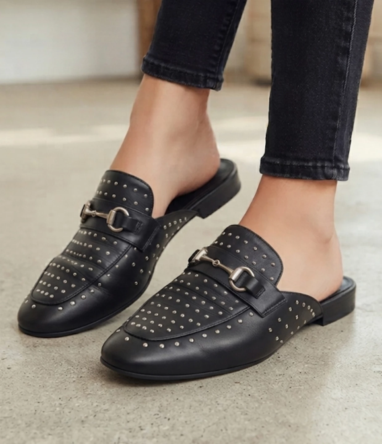 Steve Madden Black Studded Mule Loafer Slides
