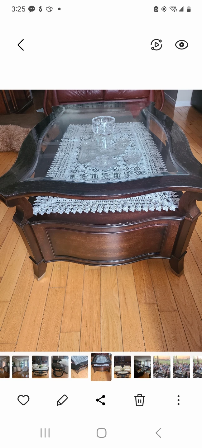 Dark Wood Coffee Table + end table with Glass Top
