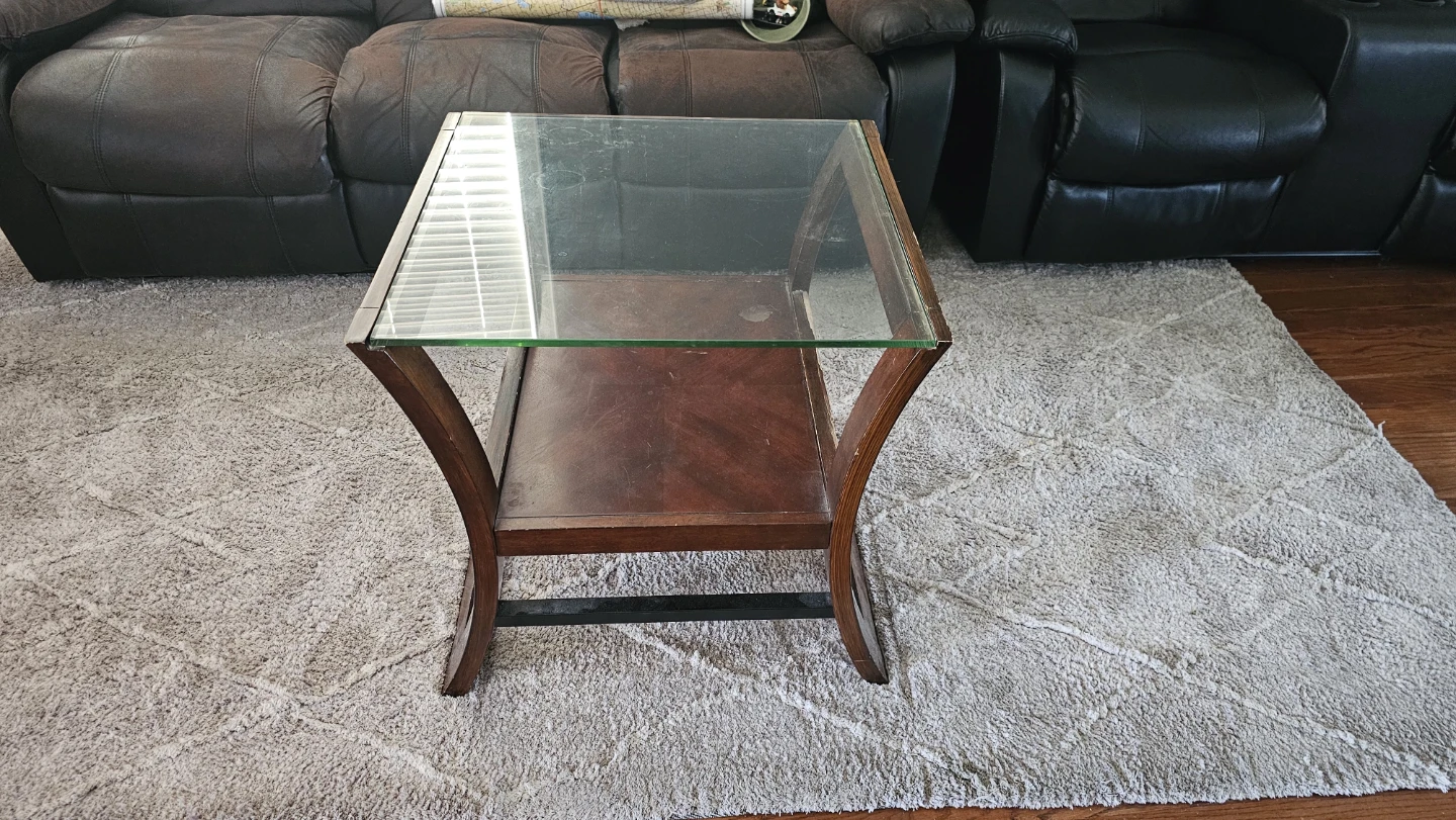 Glass top wood end coffee  table - photo 2