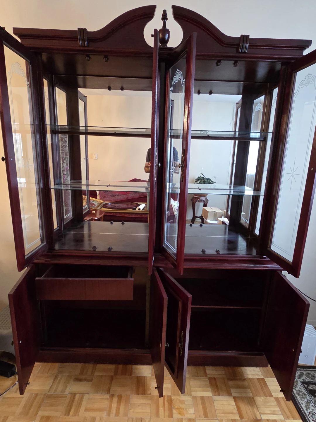 Dark Wood China Cabinet with Glass Doors - photo 2
