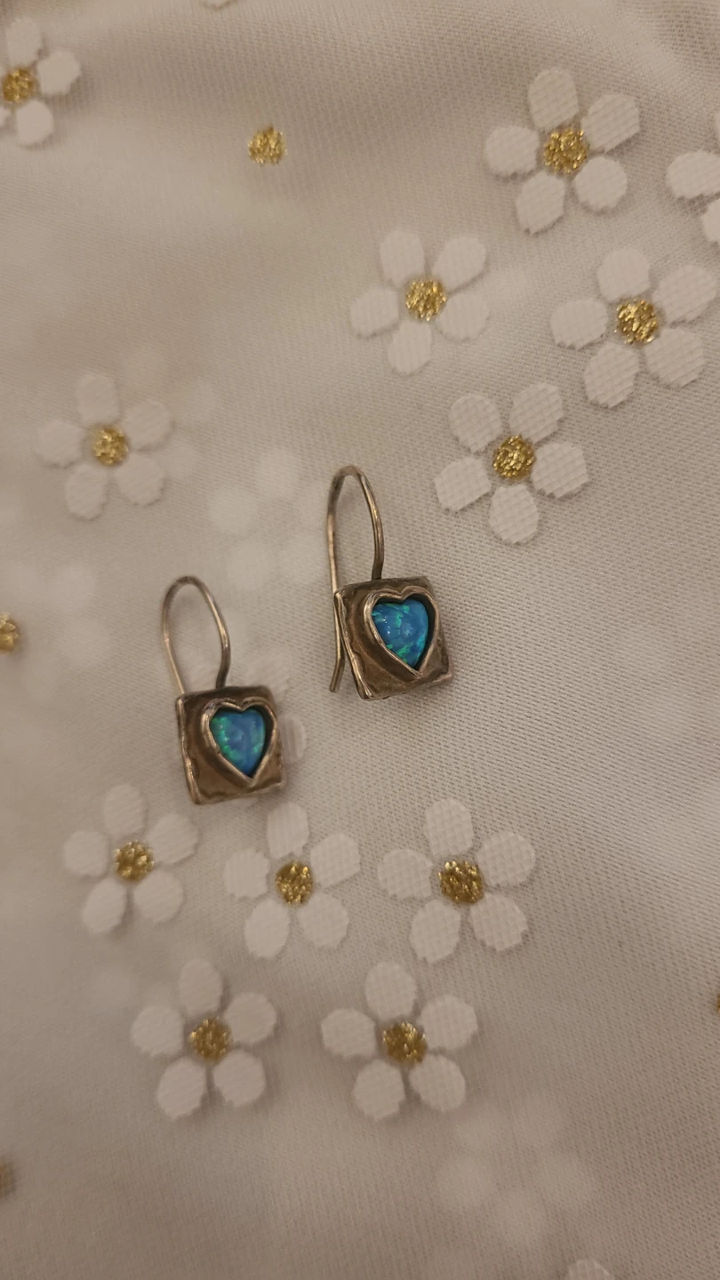 Sterling Silver Heart Opal Earrings - photo 2