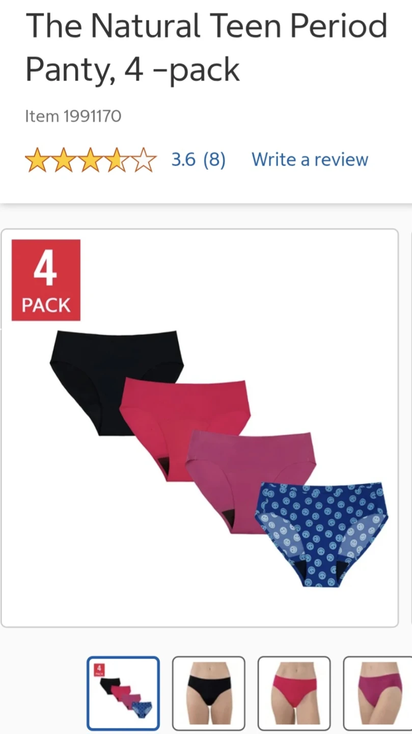 New package of 4 the natural teen leak proof underwear, Lg