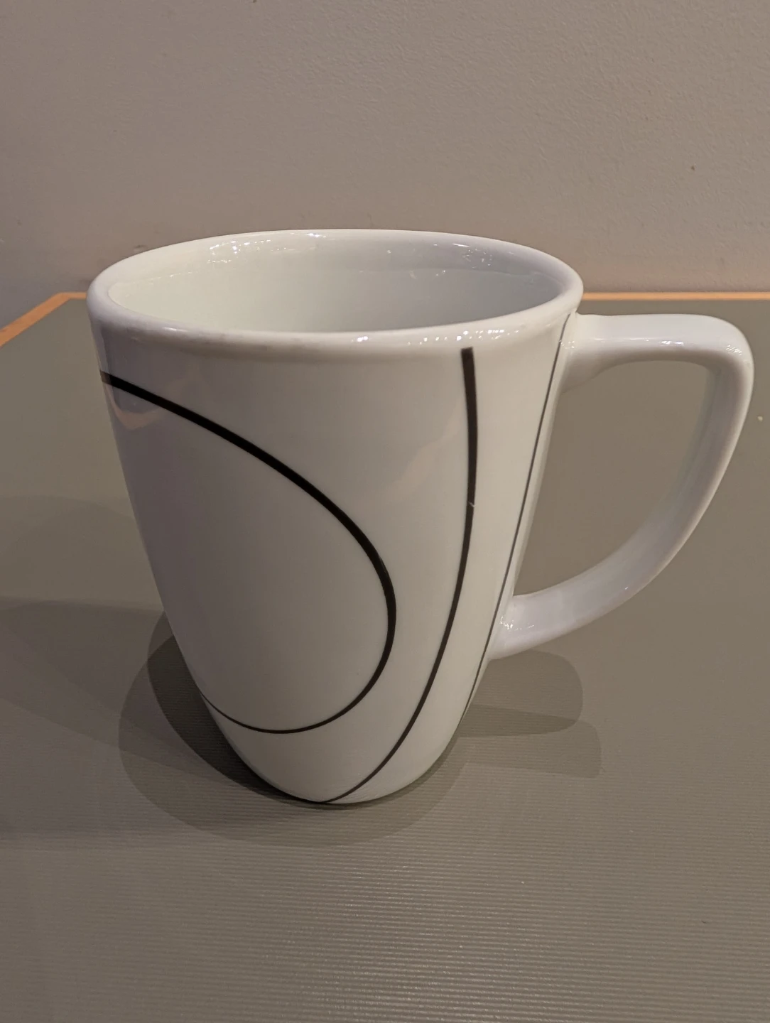 White Coffee Mug with Black Swirl Design