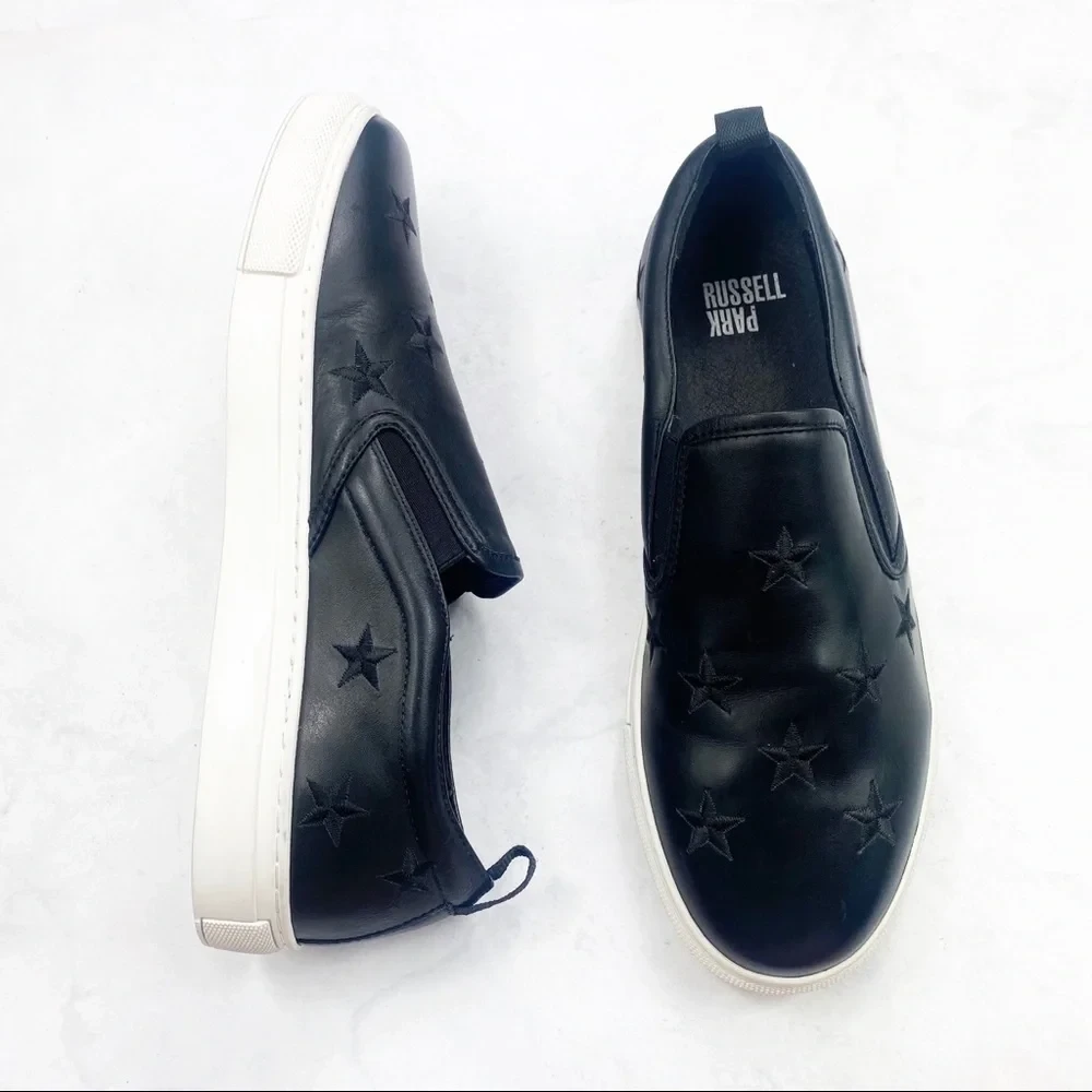 Russell Park Davide Black Star Slip-On Sneakers Size 10.5