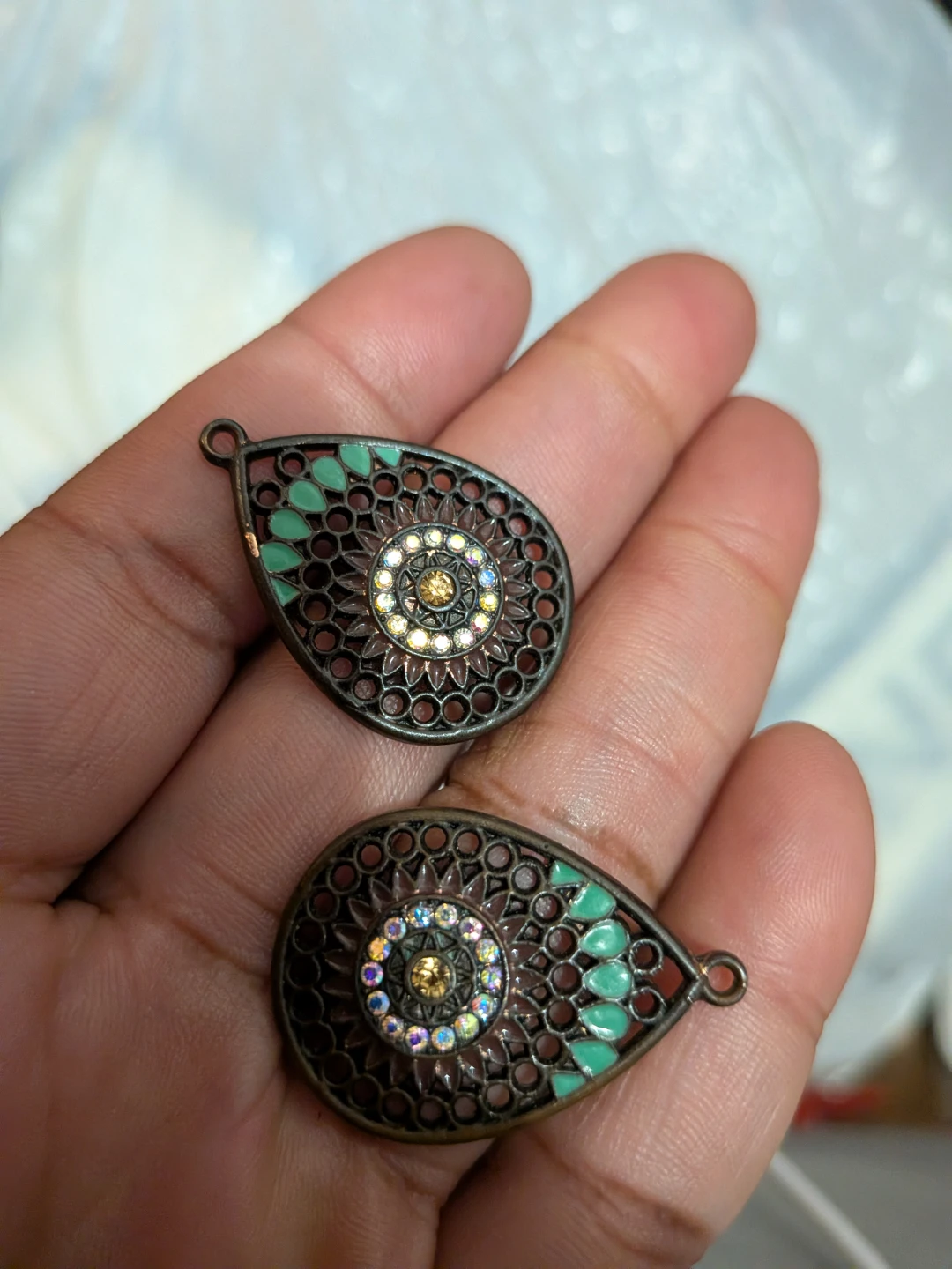 Teardrop Filigree Charms with Crystals