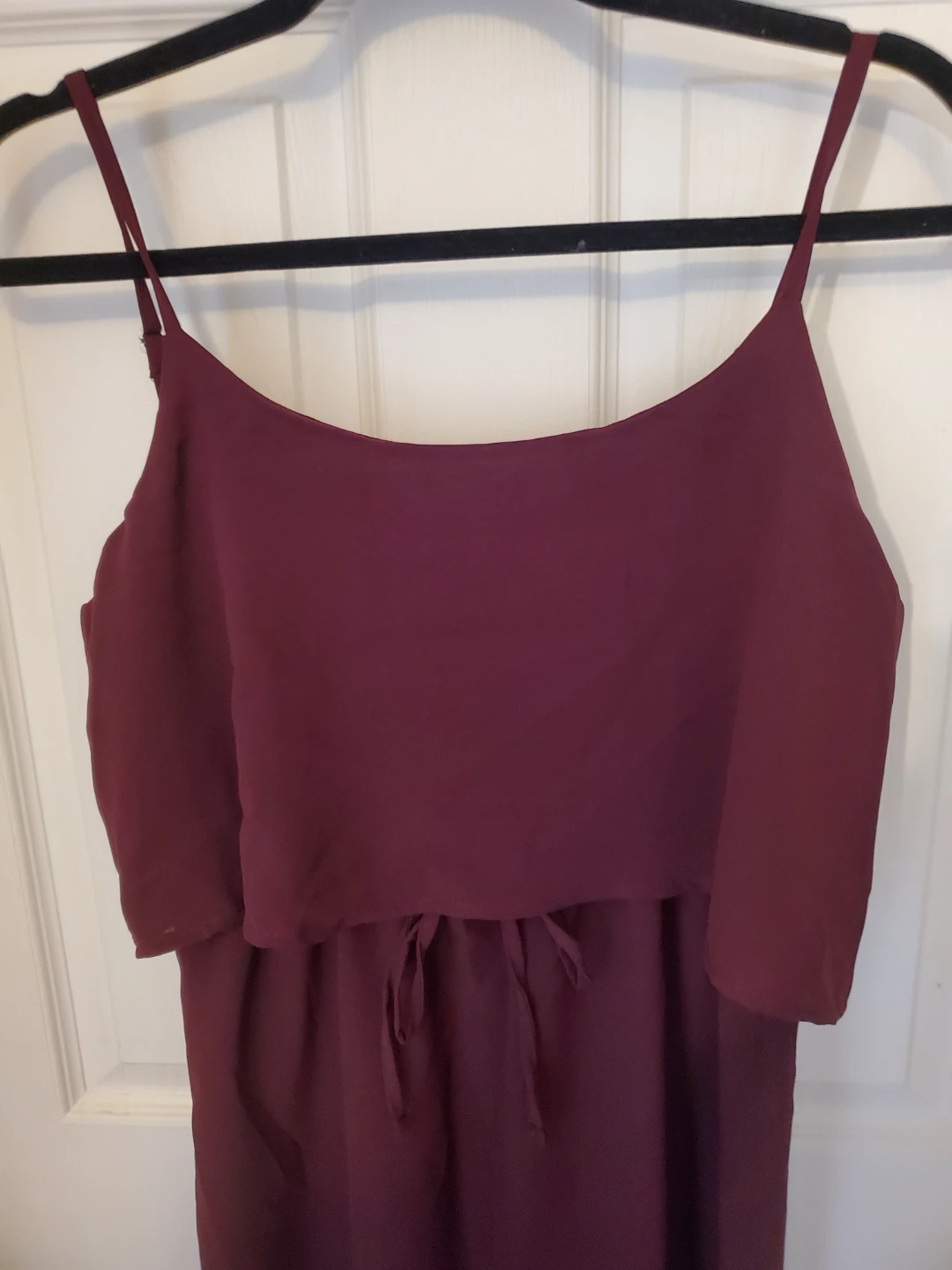 Burgundy Chiffon Popover Spaghetti Strap Midi Dress - photo 2