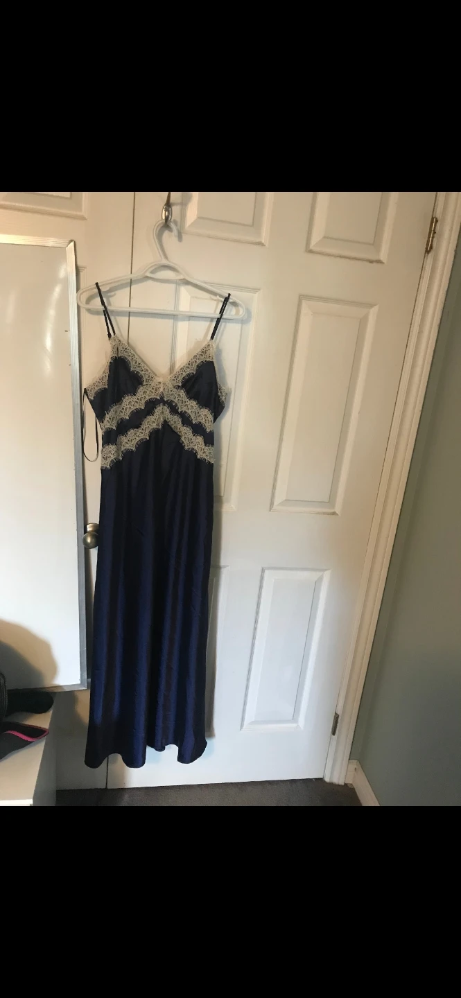 Thirty Thirty LA Navy Satin Lace Maxi Slip Dress