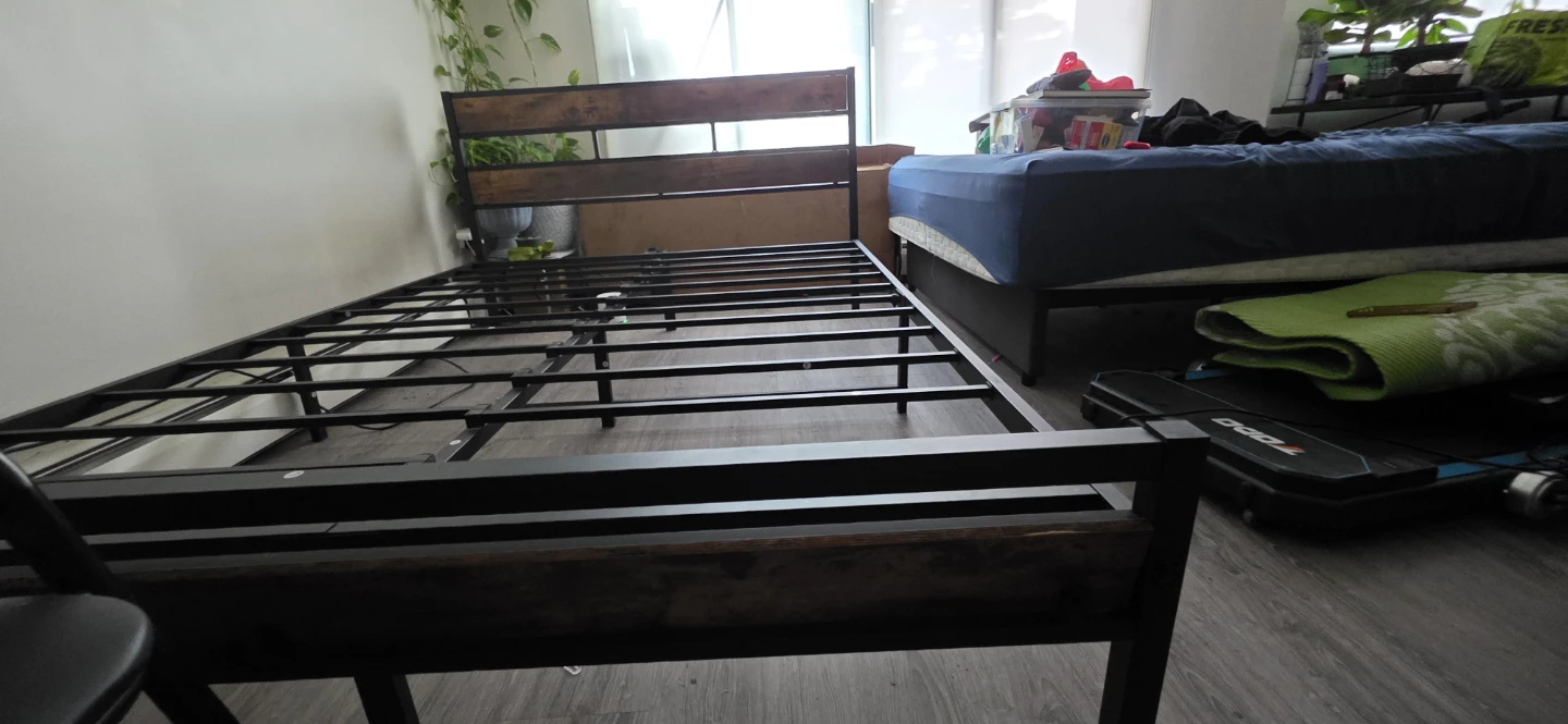Metal Bed Frame with Wood Accents