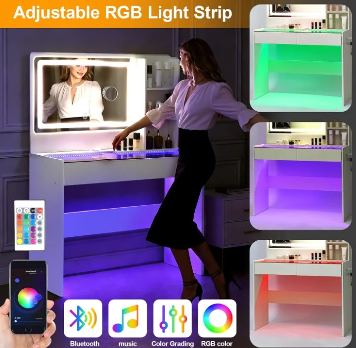 Makeup Vanity with Lighted Mirror and RGB Strip - photo 4