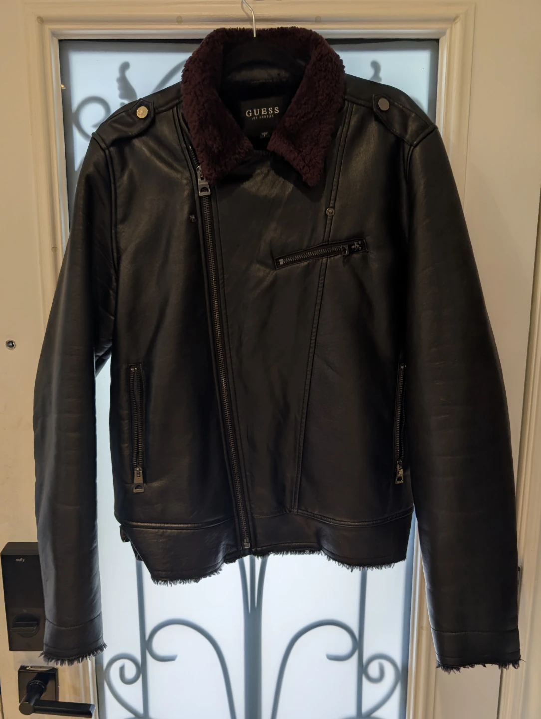 Guess Black Faux Leather Moto Jacket Mens L