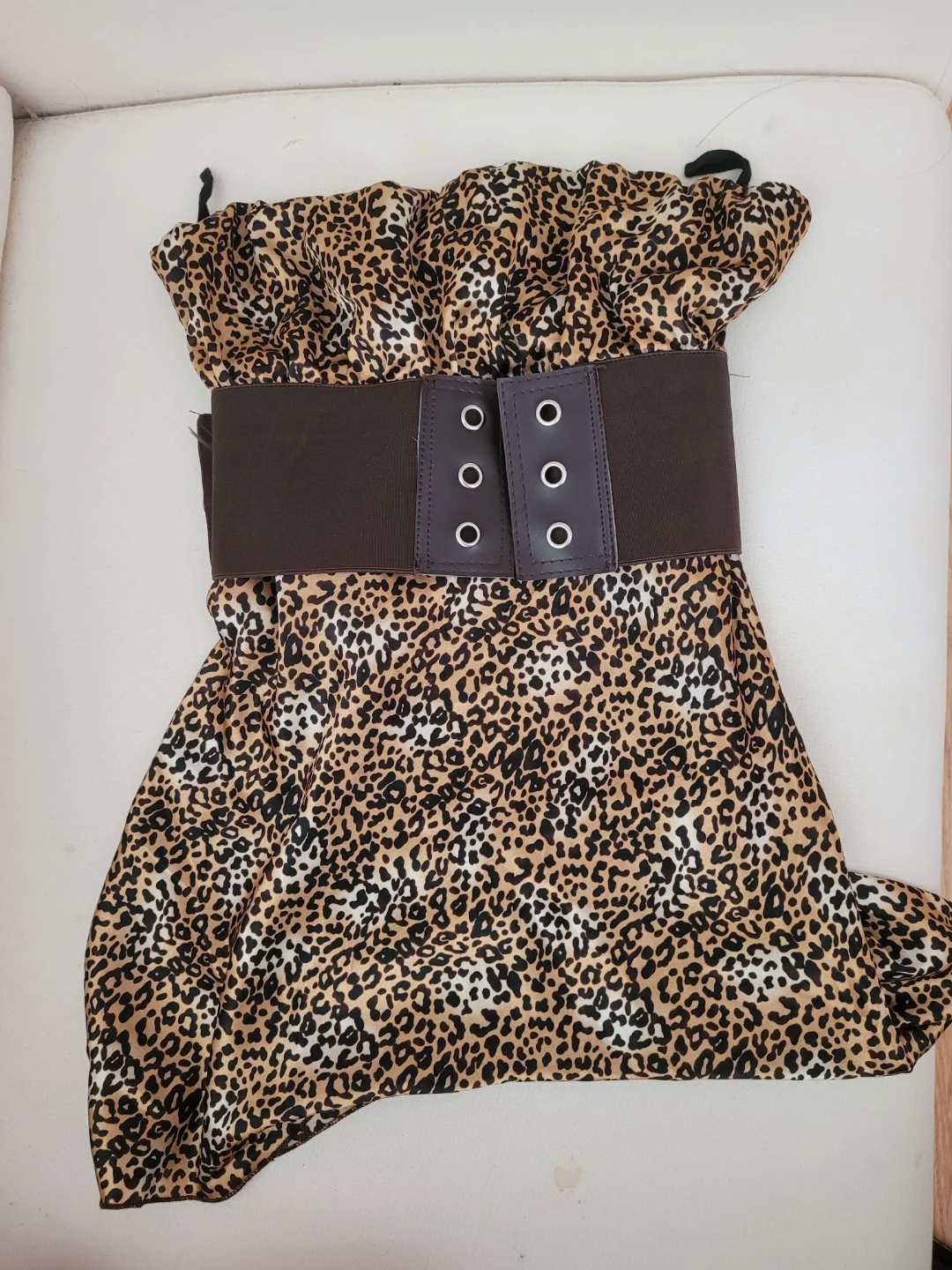 Women's Leopard Print Dress with Elastic Belt