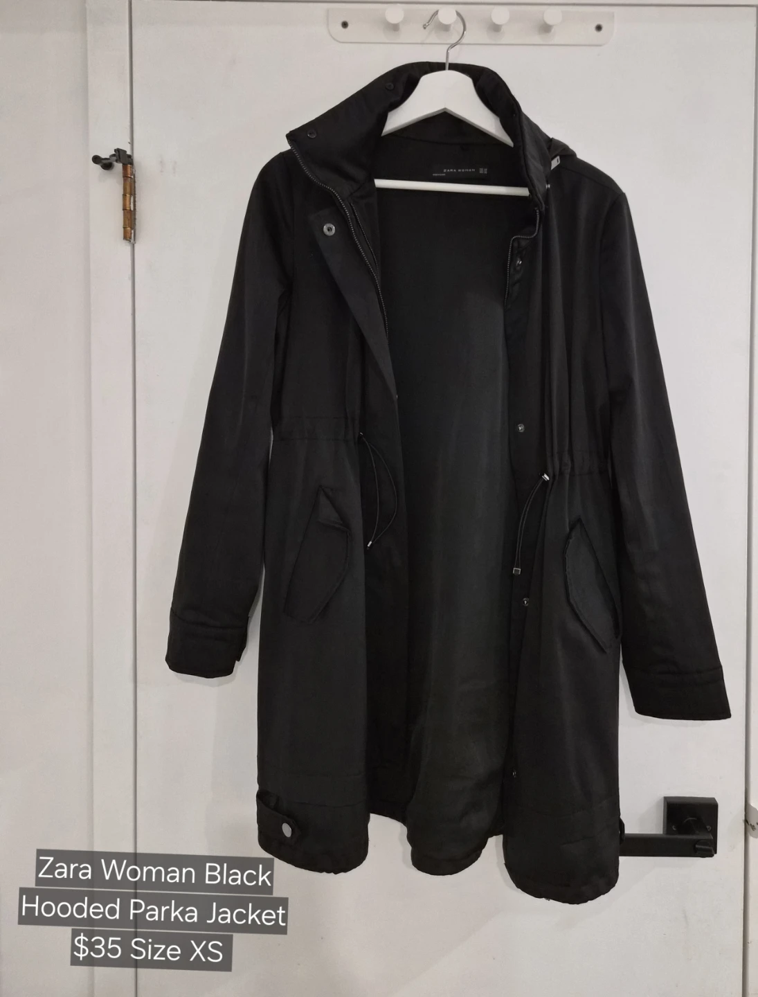 Zara Woman Black Hooded Parka Jacket size XS
