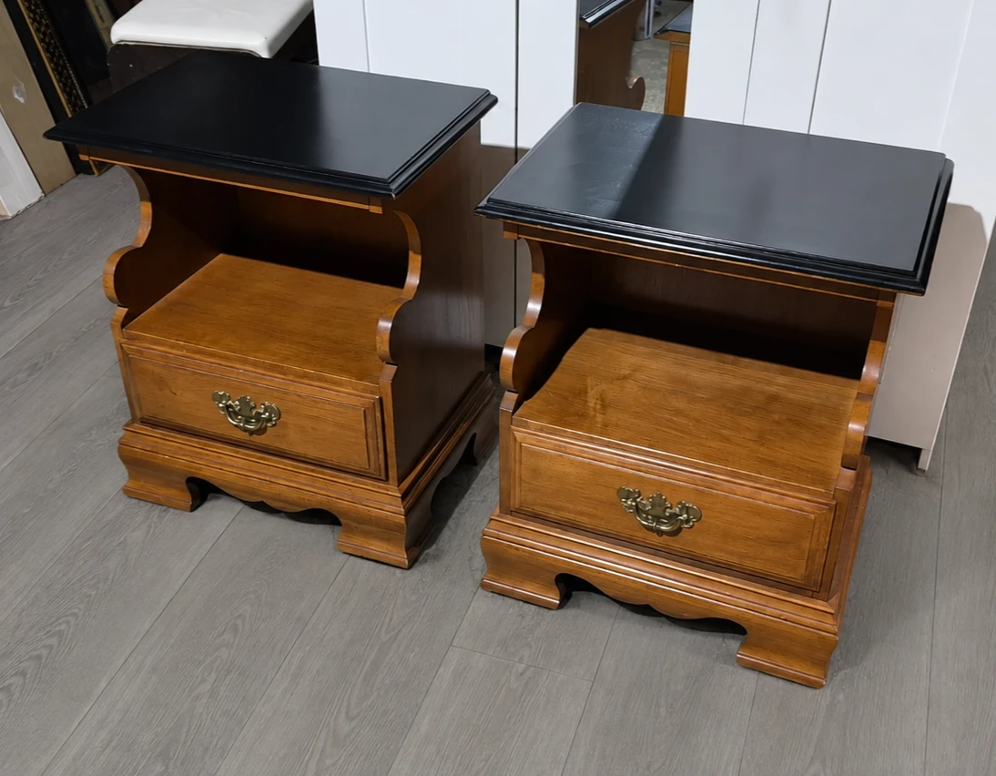 Pair of Wood Nightstands with Black Tops - photo 2