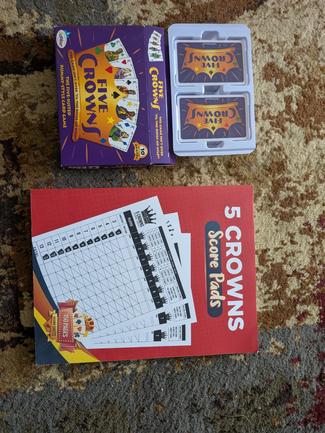 Five Crowns Rummy-Style Card Game with Score Pads
