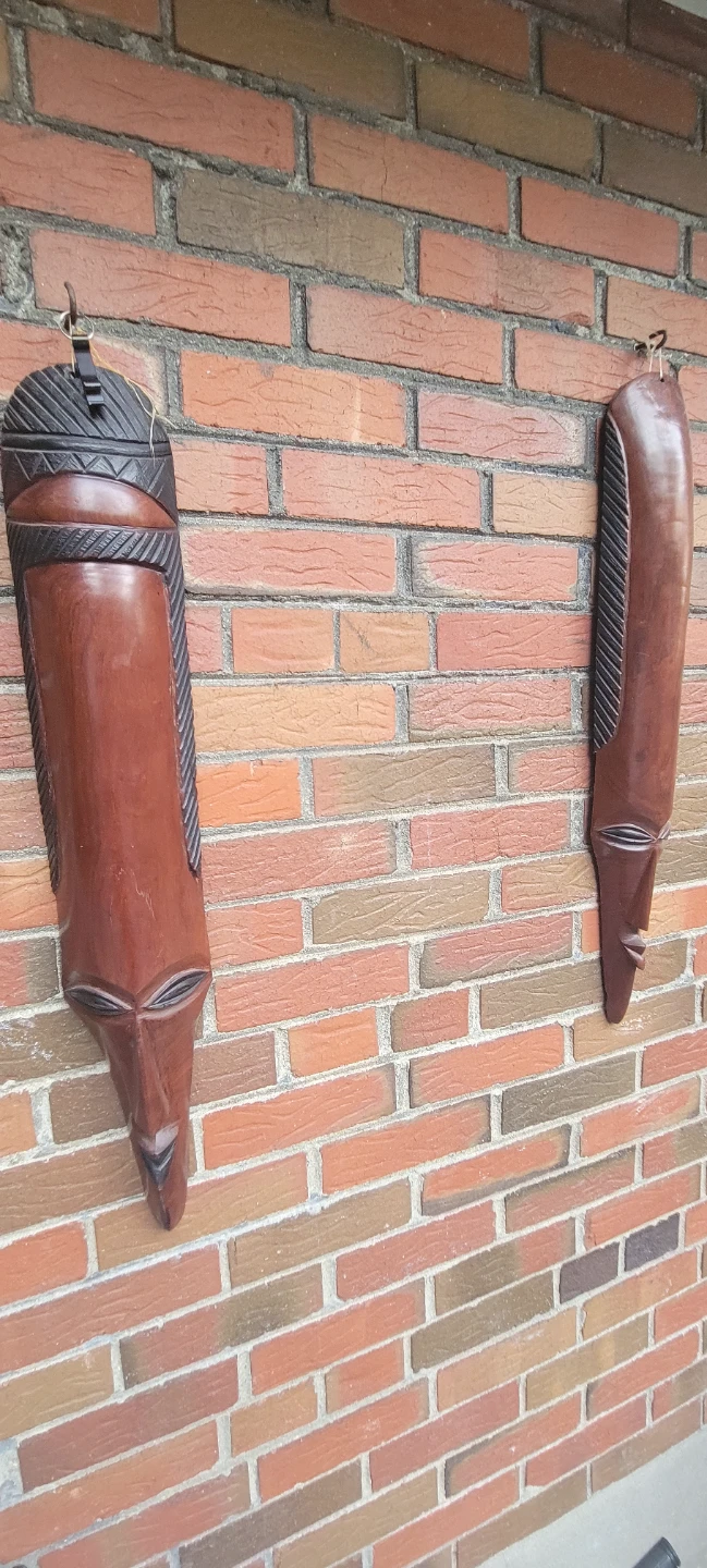 Carved Wooden Wall Masks - Set of 2