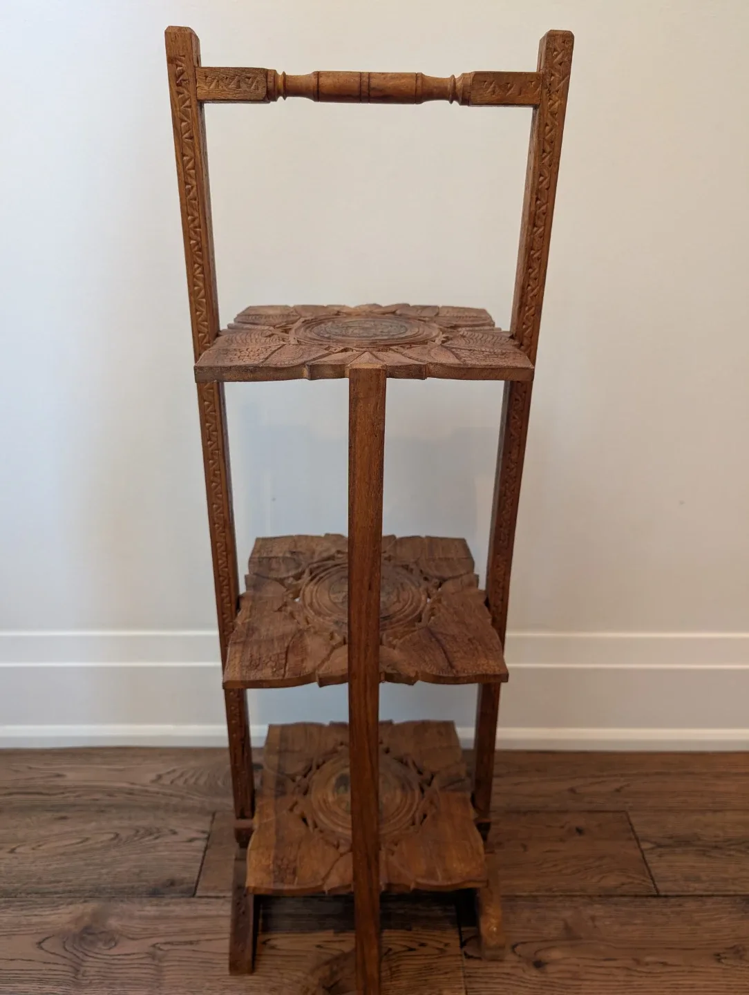 Vintage Anglo Indian Hand Carved Wood 3 Tier Shelf Stand - photo 4