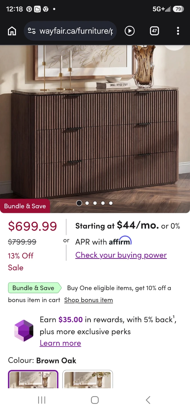 Modern fluted style 6 drawer dresser