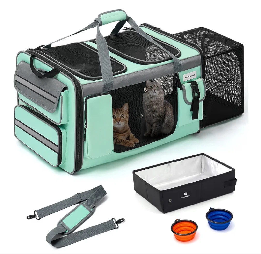 NEW Extra Large Expandable Cat Carrier for 2 Cats + Litter Box