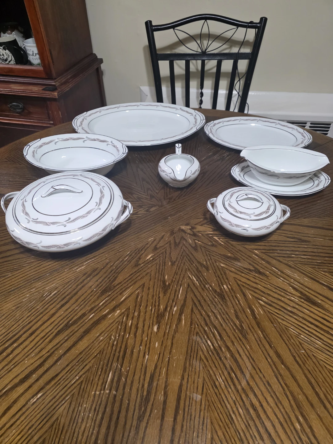 White Porcelain Dinnerware Set with Silver Rim