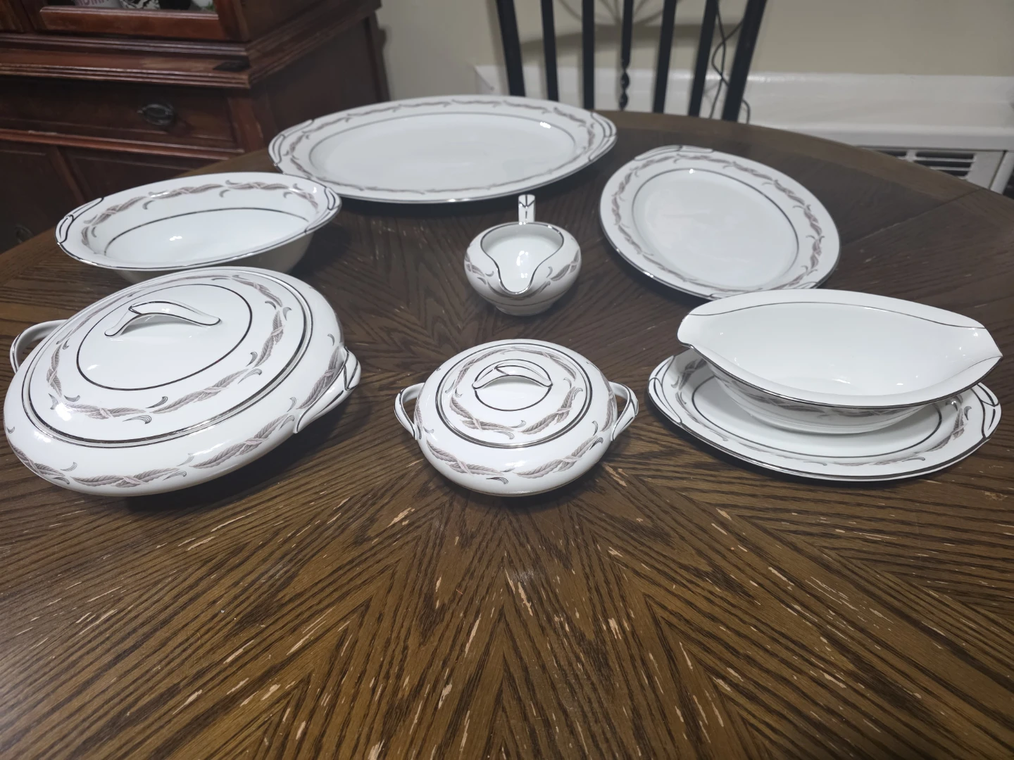 White Porcelain Dinnerware Set with Silver Rim - photo 2