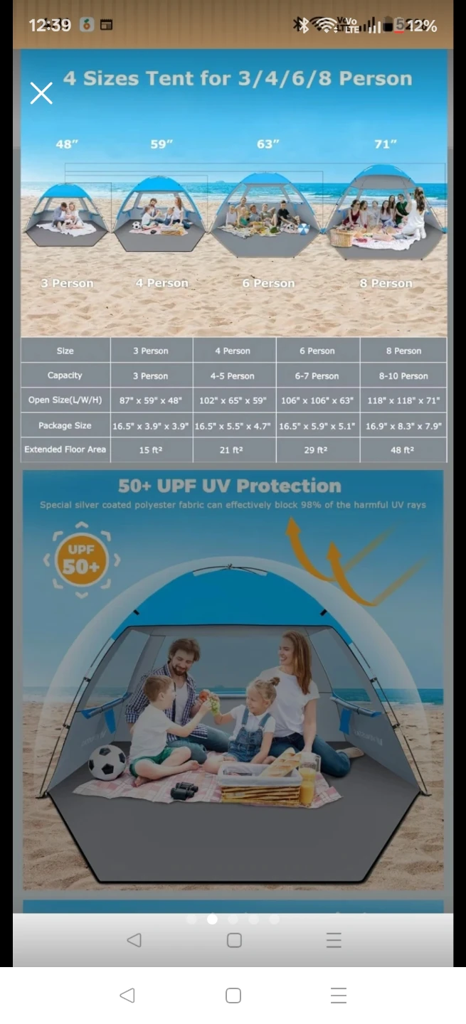 New VENUSTAS 4- 5 Person Beach Tent - photo 3
