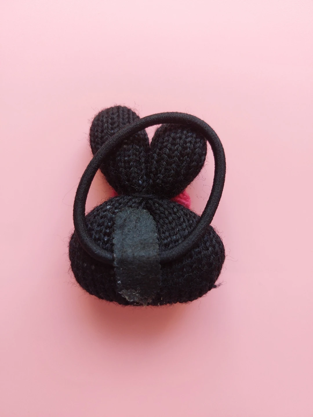 Knitted Bunny Hair Tie - Black with Pink Bow - photo 2