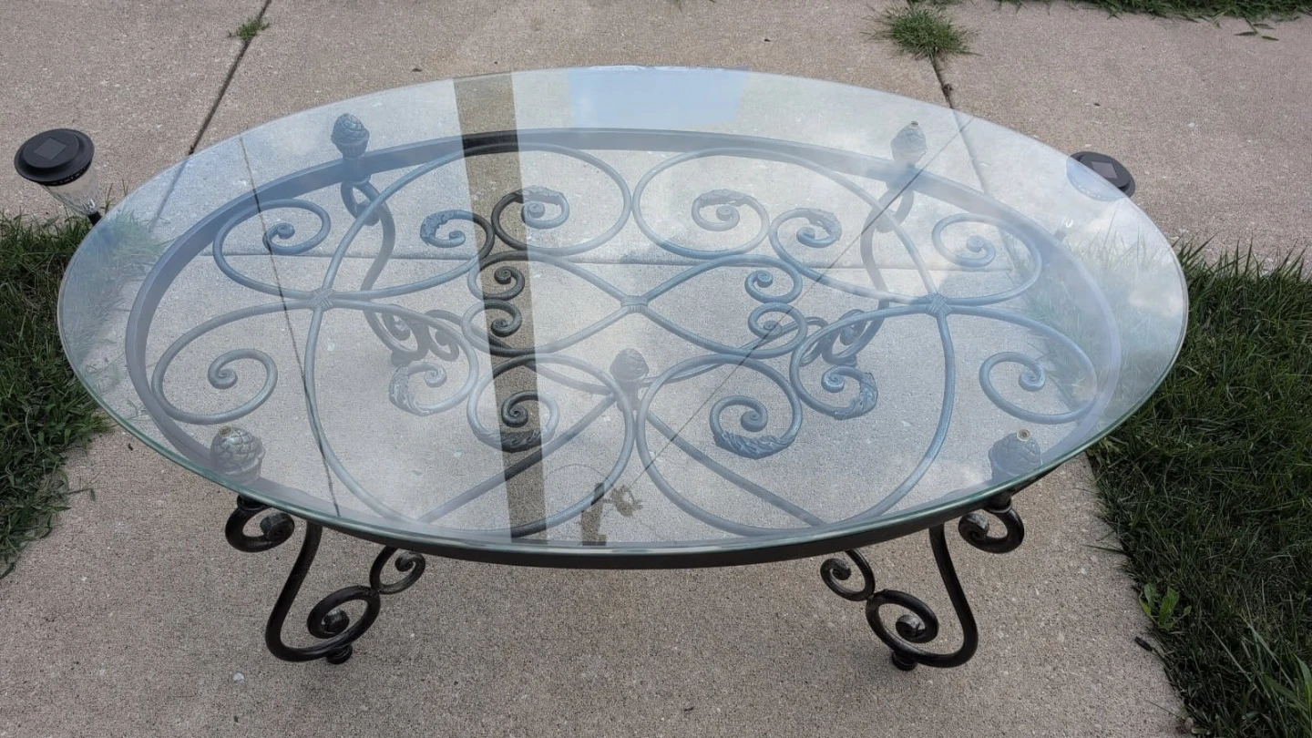 Glass Top Coffee Table with Ornate Metal Base