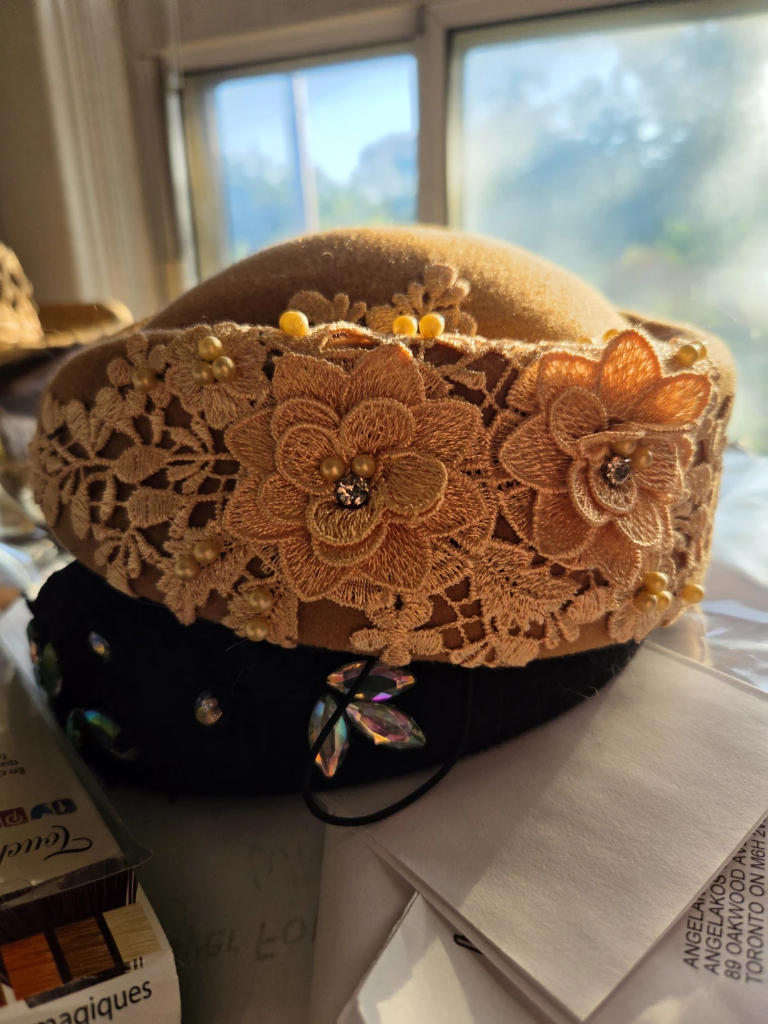 Decorative pillbox Hats with Rhinestones and Lace - photo 3