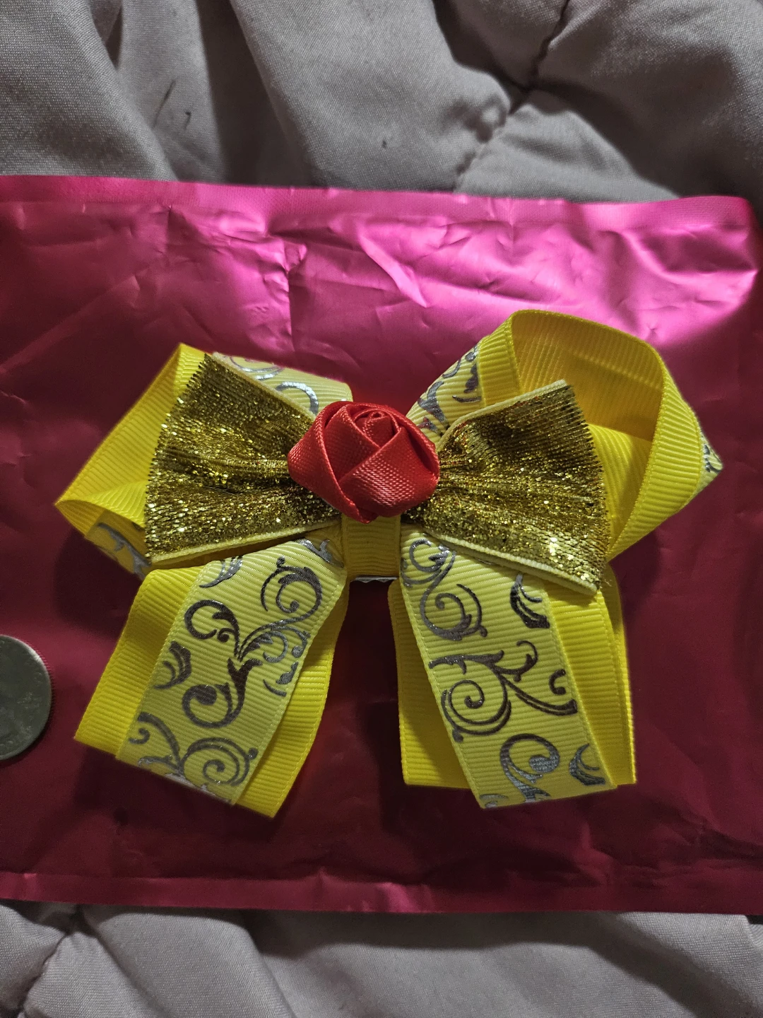 Belle's Disney Princess Yellow Ribbon Hair Bow - Red Rose - photo 4