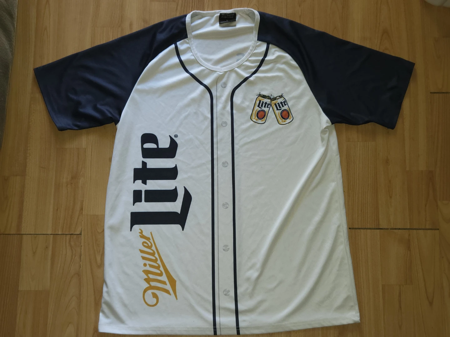 Miller Lite Short Sleeve Baseball Tee - White/Navy