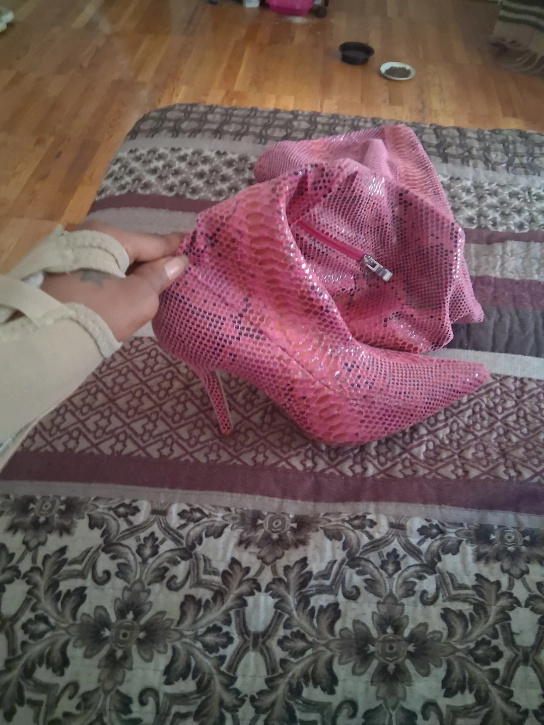 Pink Snake Print Stiletto Boots