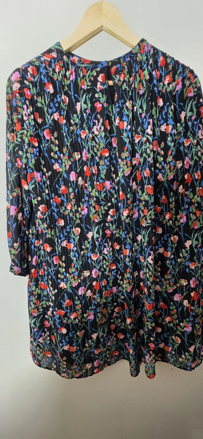 ZARA Black Floral Pleated Blouse