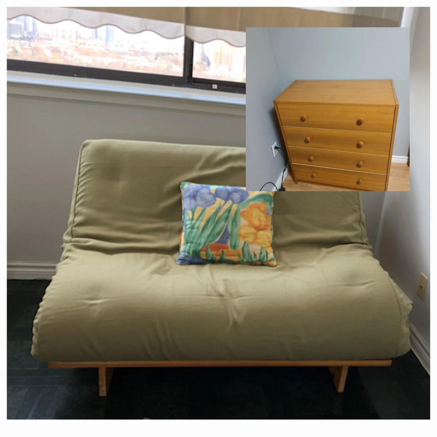 Light Green Futon Sofa Bed&4 drawers dresser