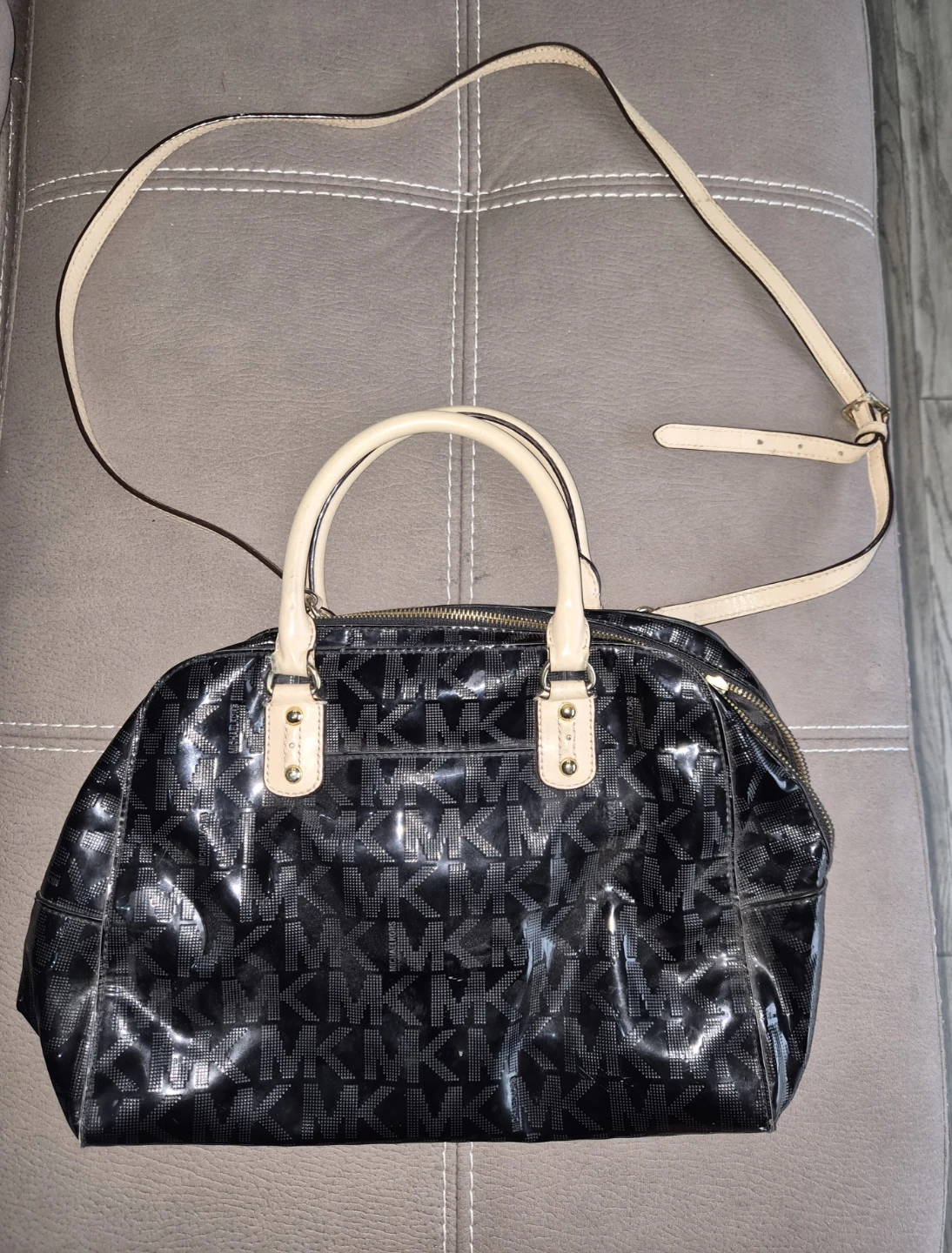 Michael Kors Black Patent Monogram Satchel Handbag