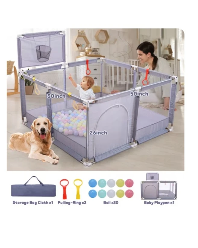Grey Baby Playpen with Ball Pit and Basketball Hoop - photo 2
