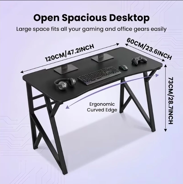 Spacious Black Gaming Desk with Ergonomic Curved Edge - photo 2