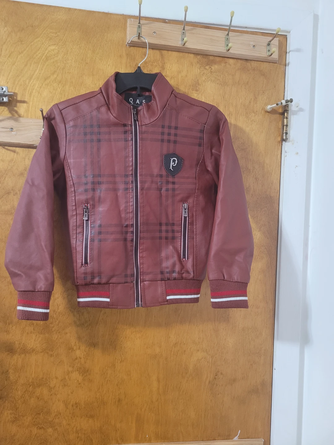 QAS Boys Burgundy Plaid Bomber Jacket
