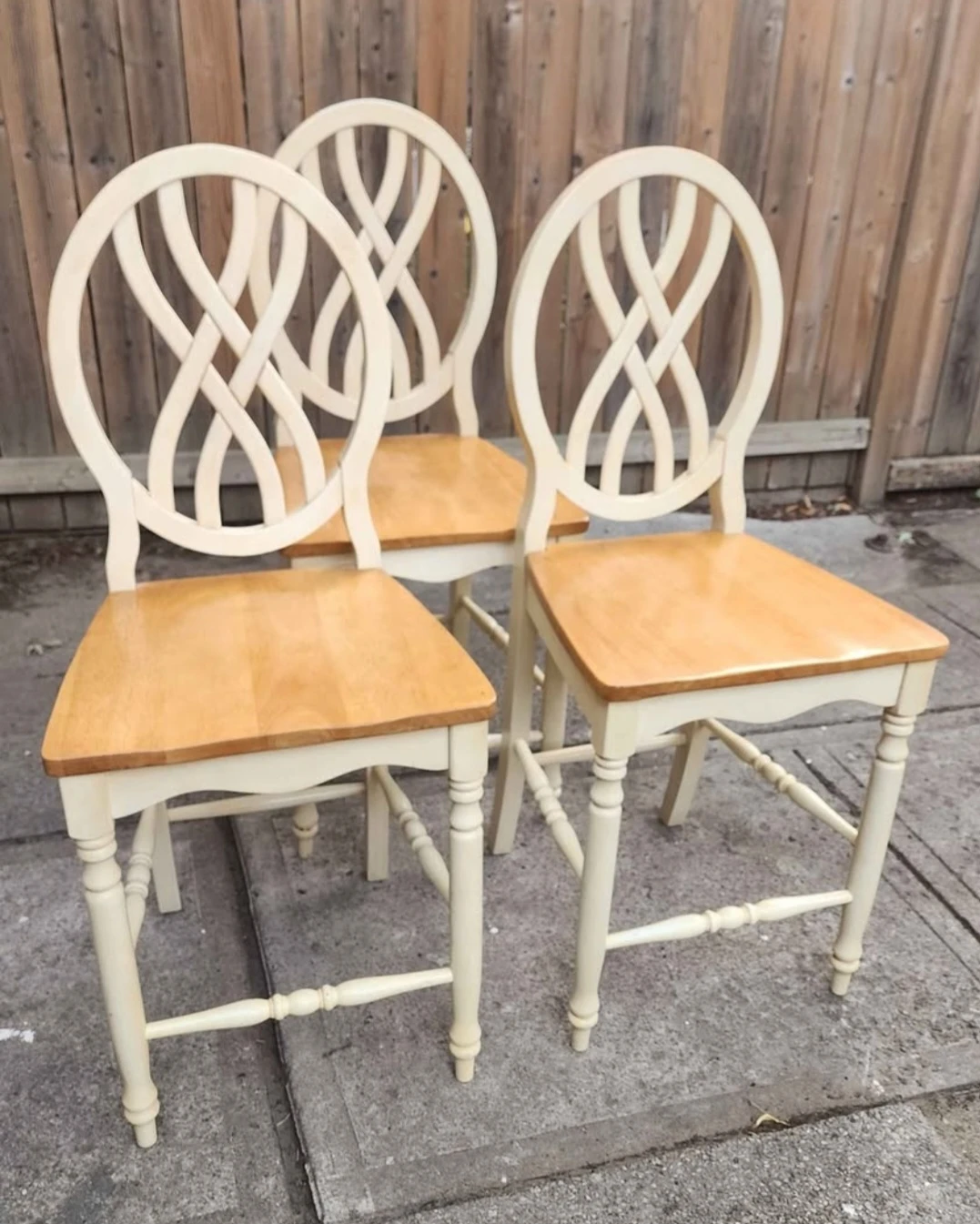 Counter Height 3 Cream and Wood Accent Chairs
