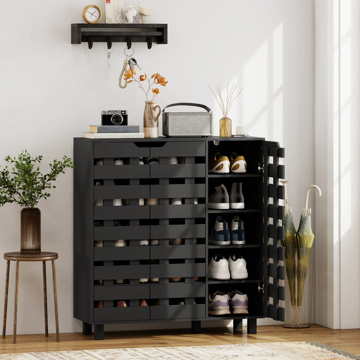 Brand new Grey 20-Pair Shoe Cabinet with Storage Drawers