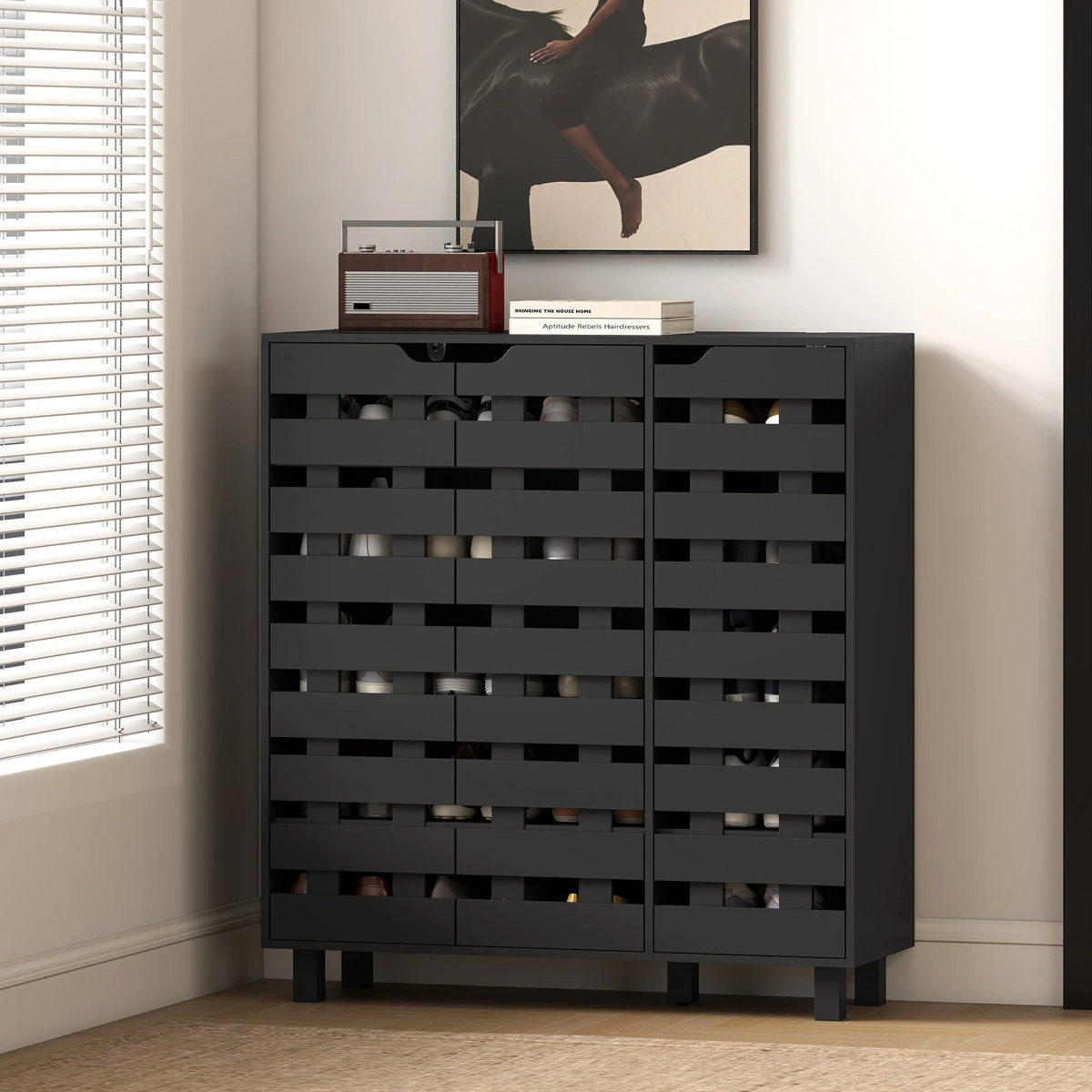 Brand new Grey 20-Pair Shoe Cabinet with Storage Drawers - photo 2
