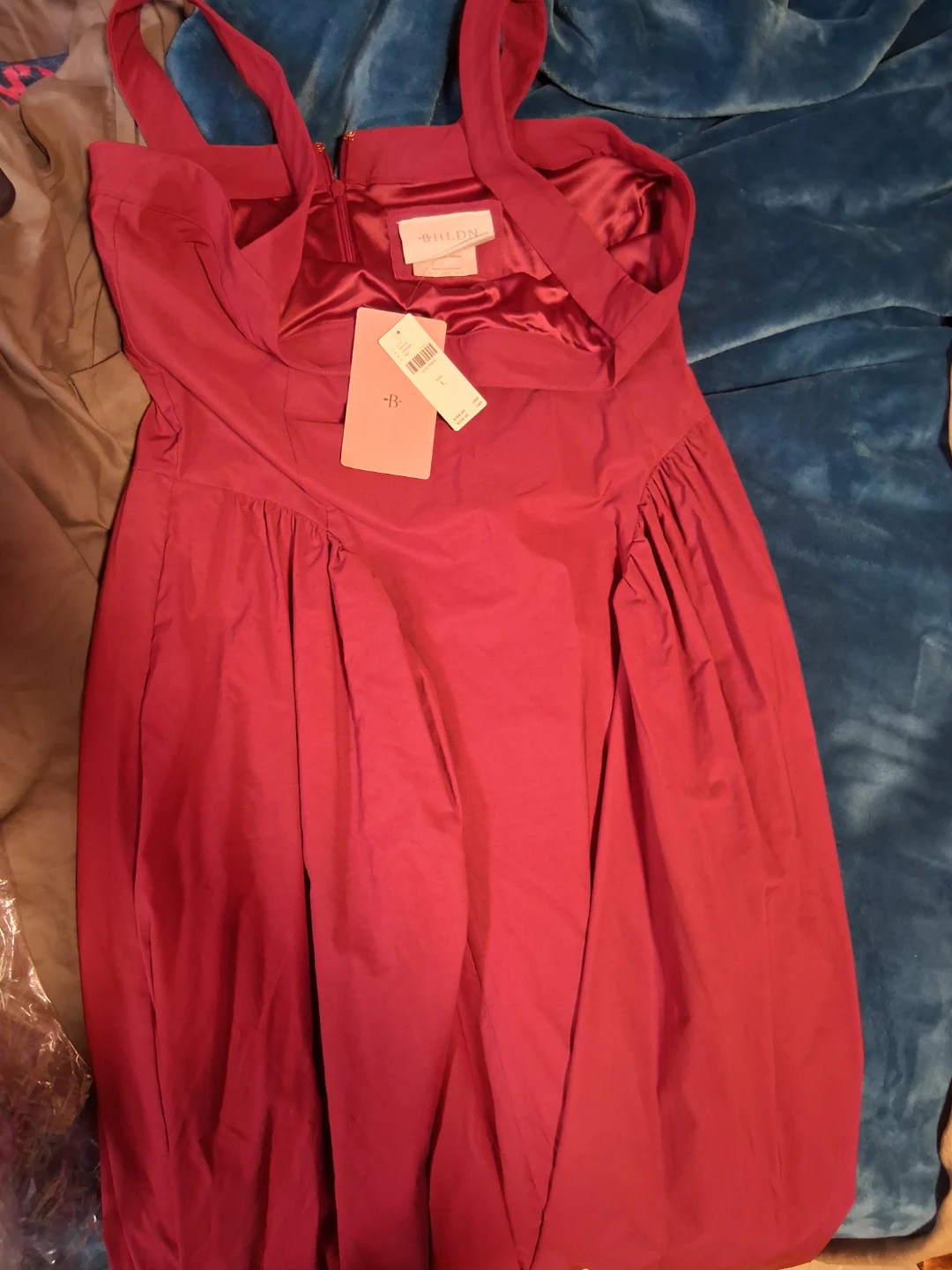 BHLDN Red Satin Strapless Dress Size L