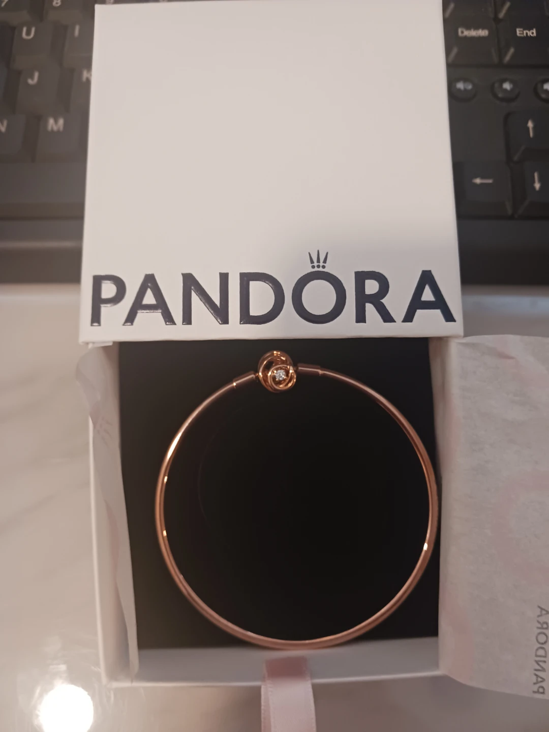 Pandora Rose Gold Bangle Bracelet with Crystal Accent
